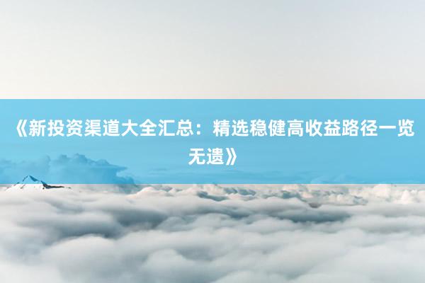 《新投资渠道大全汇总：精选稳健高收益路径一览无遗》